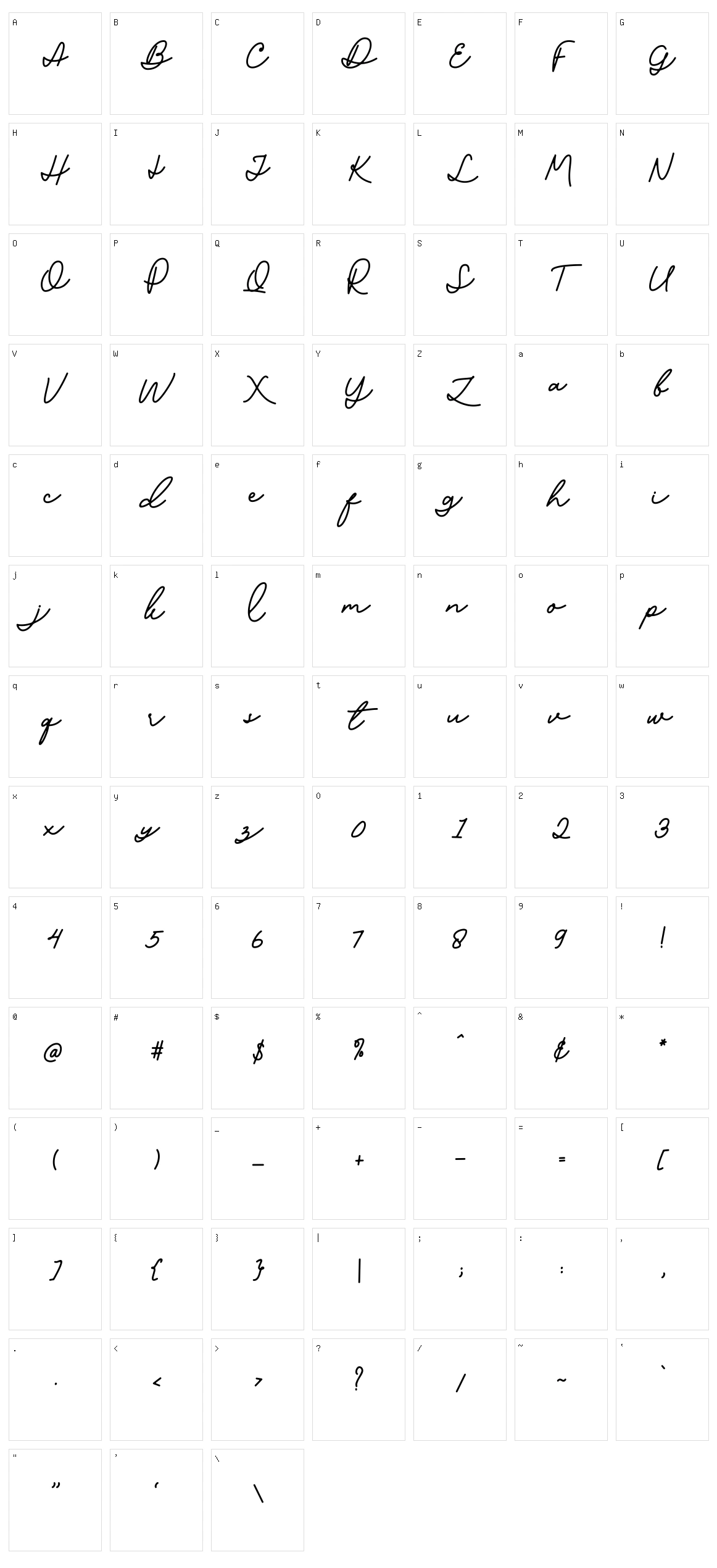 Sophia Script Character Set