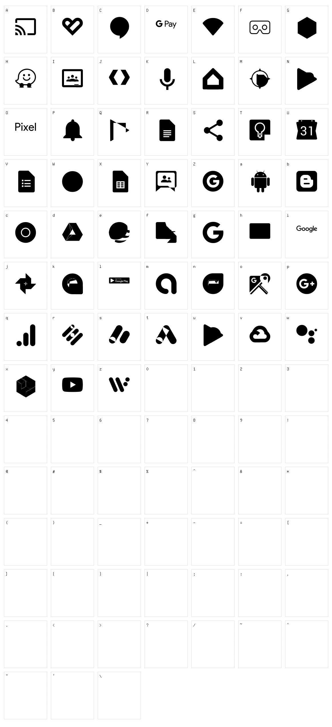 Font Google Color Character Set