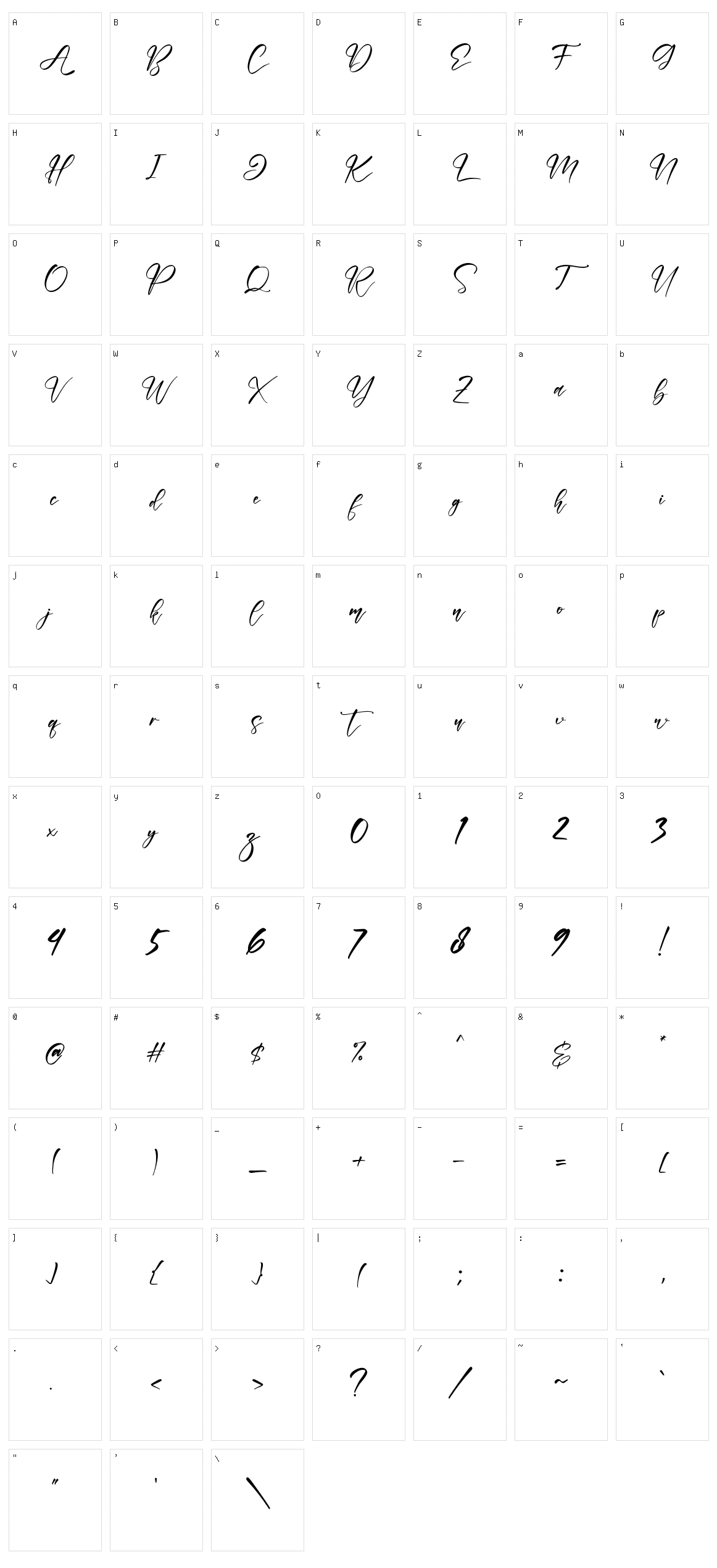 Tabernae Montana Script Character Set