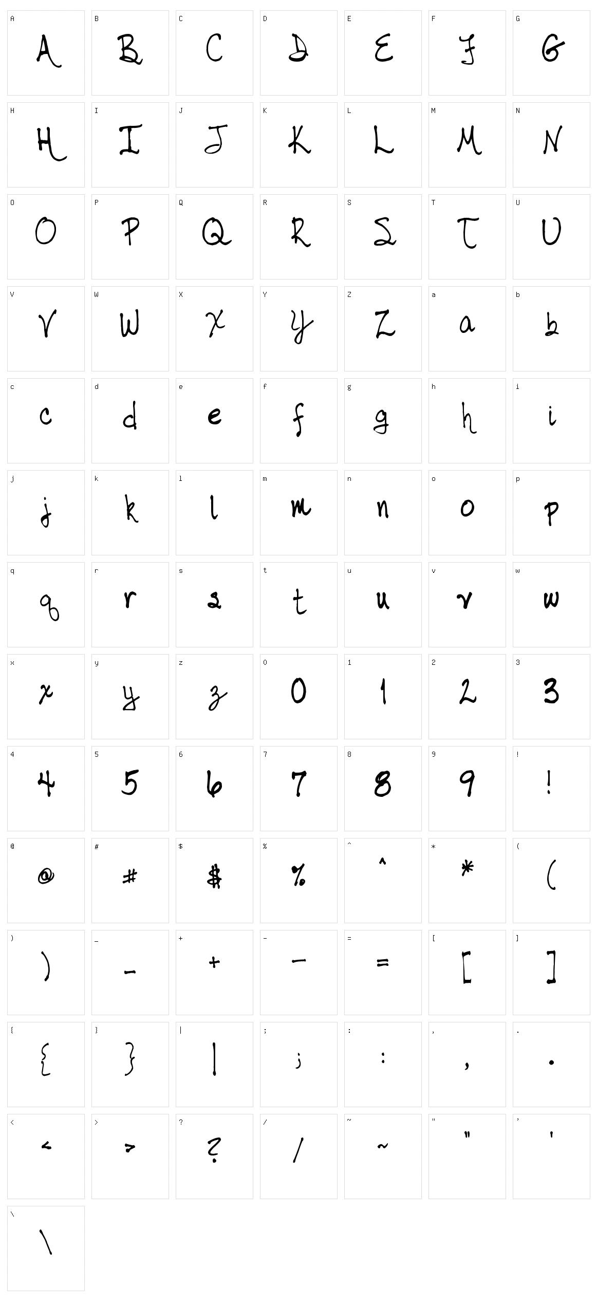 Tabor Handwriting Character Set