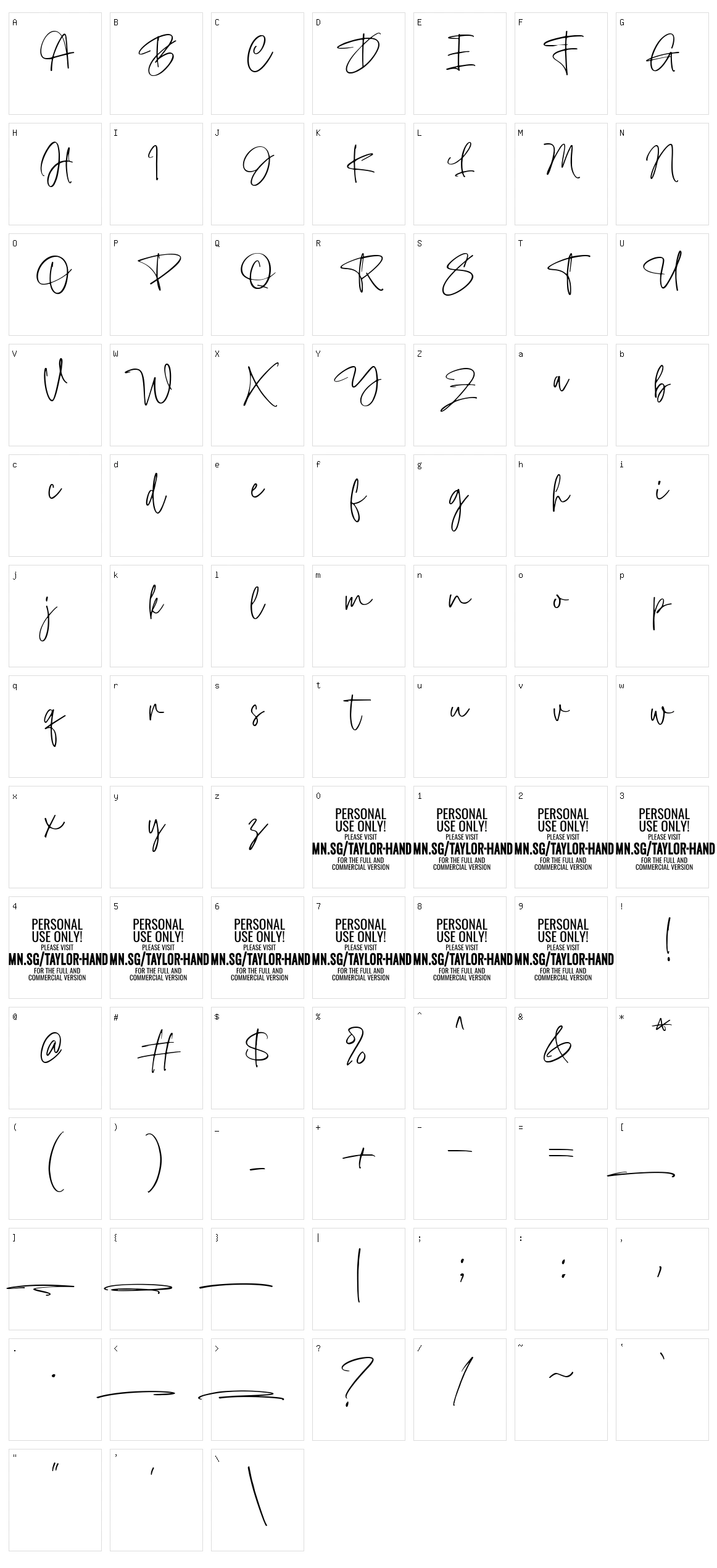 Taylor Hand Character Set