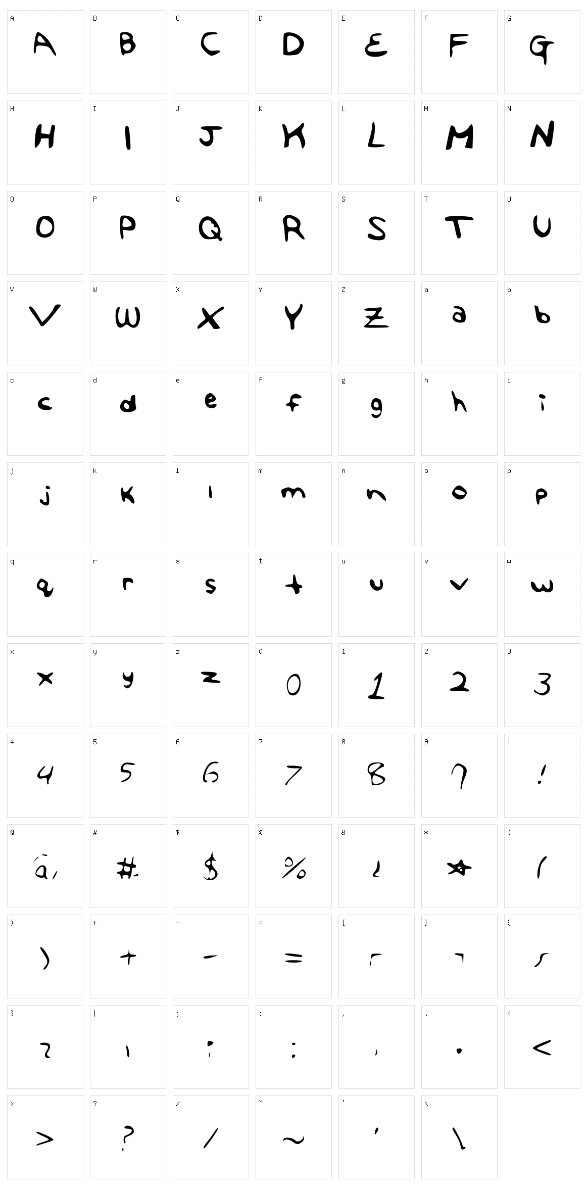 The Angela Font Character Set