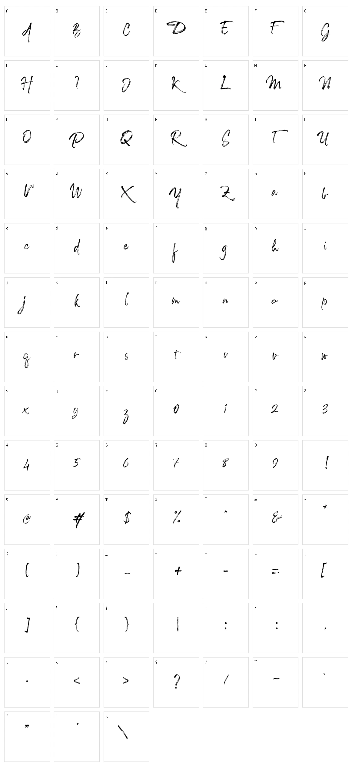 The Caldwell Script Character Set