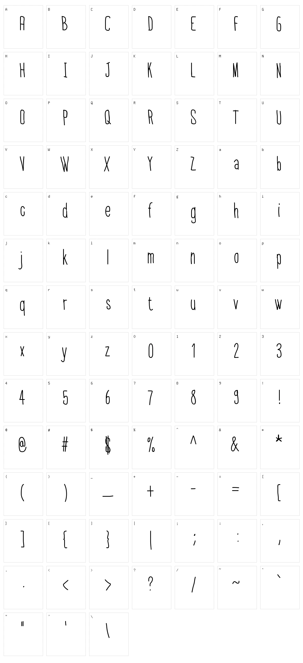 Thin Font Character Set