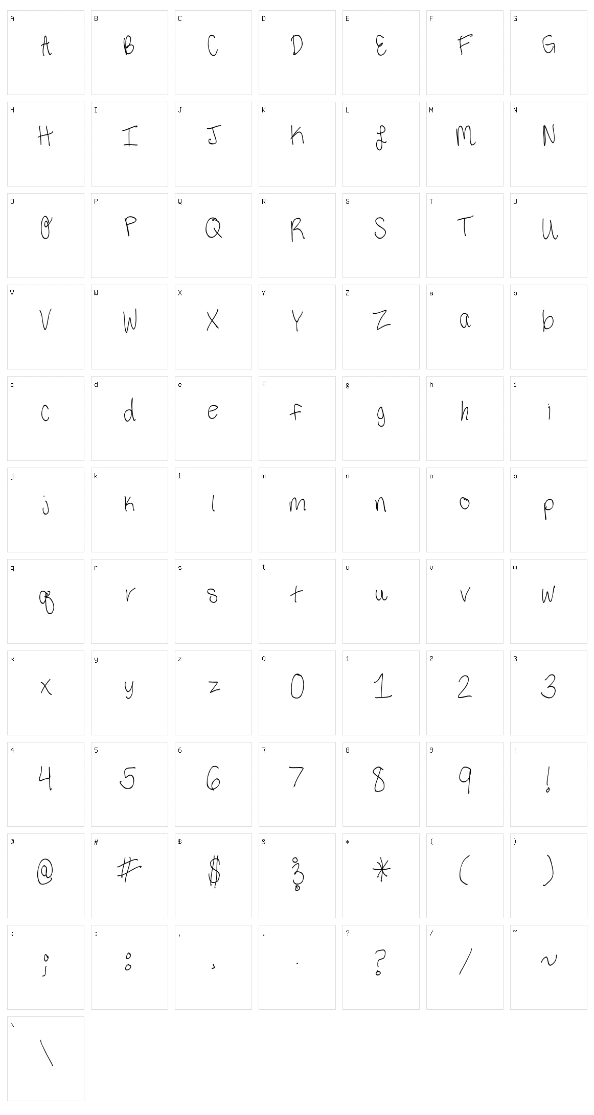 Third Grade Handwriting Character Set