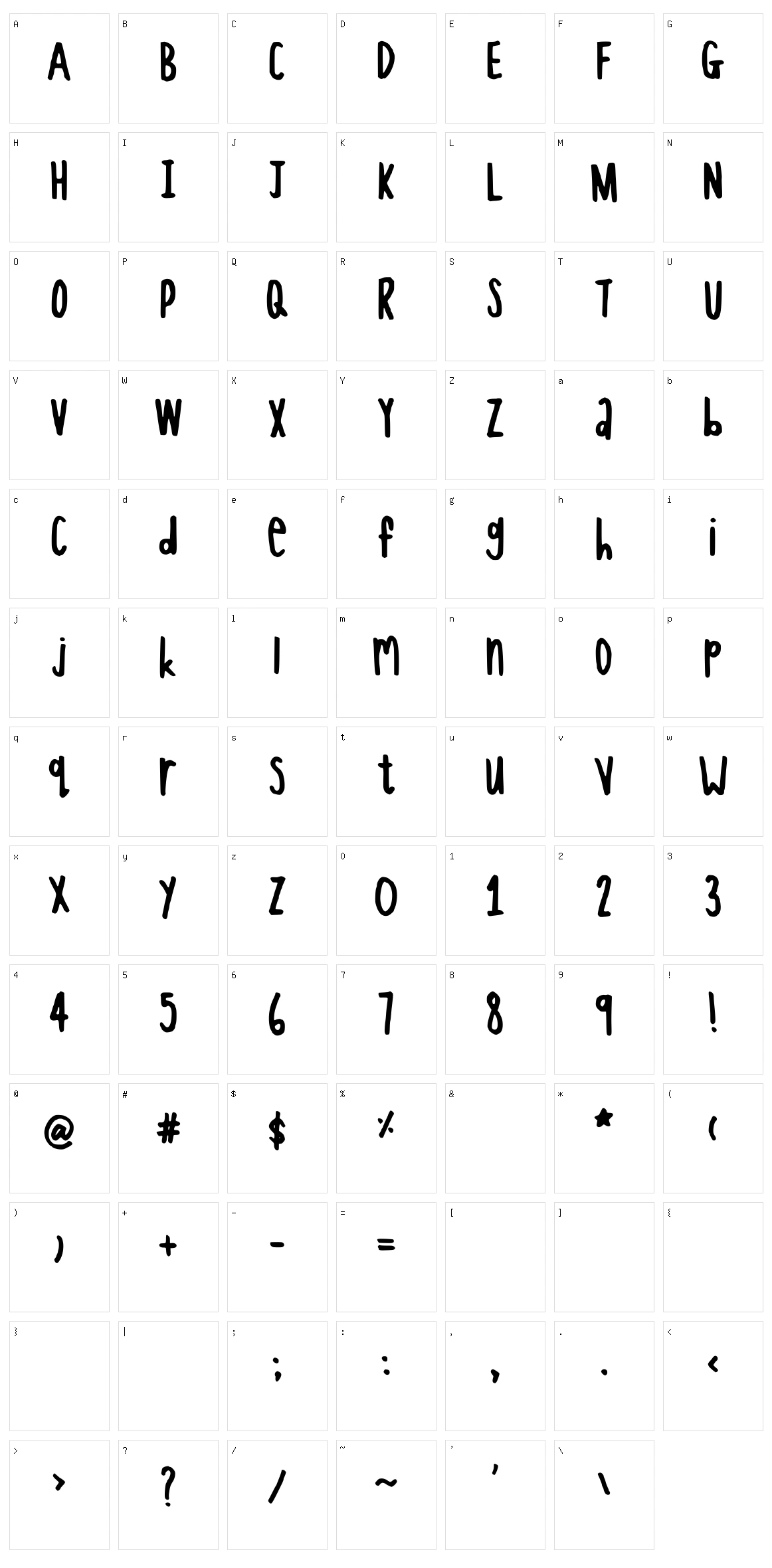 This font looks like giraffe Character Set