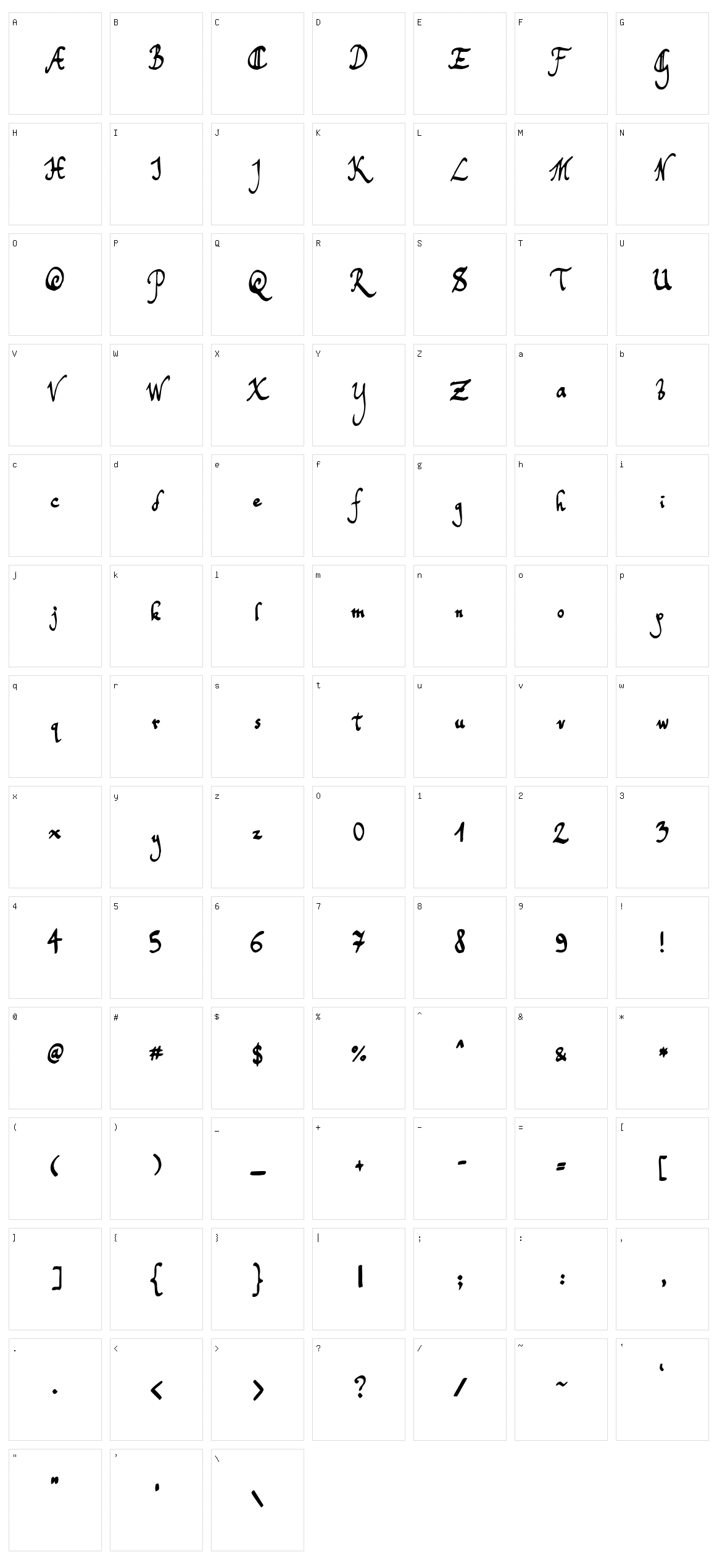 Toms Handwriting Character Set