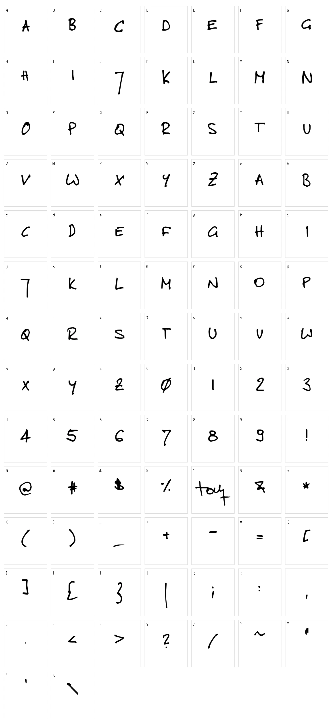 Toms Handwritten Character Set