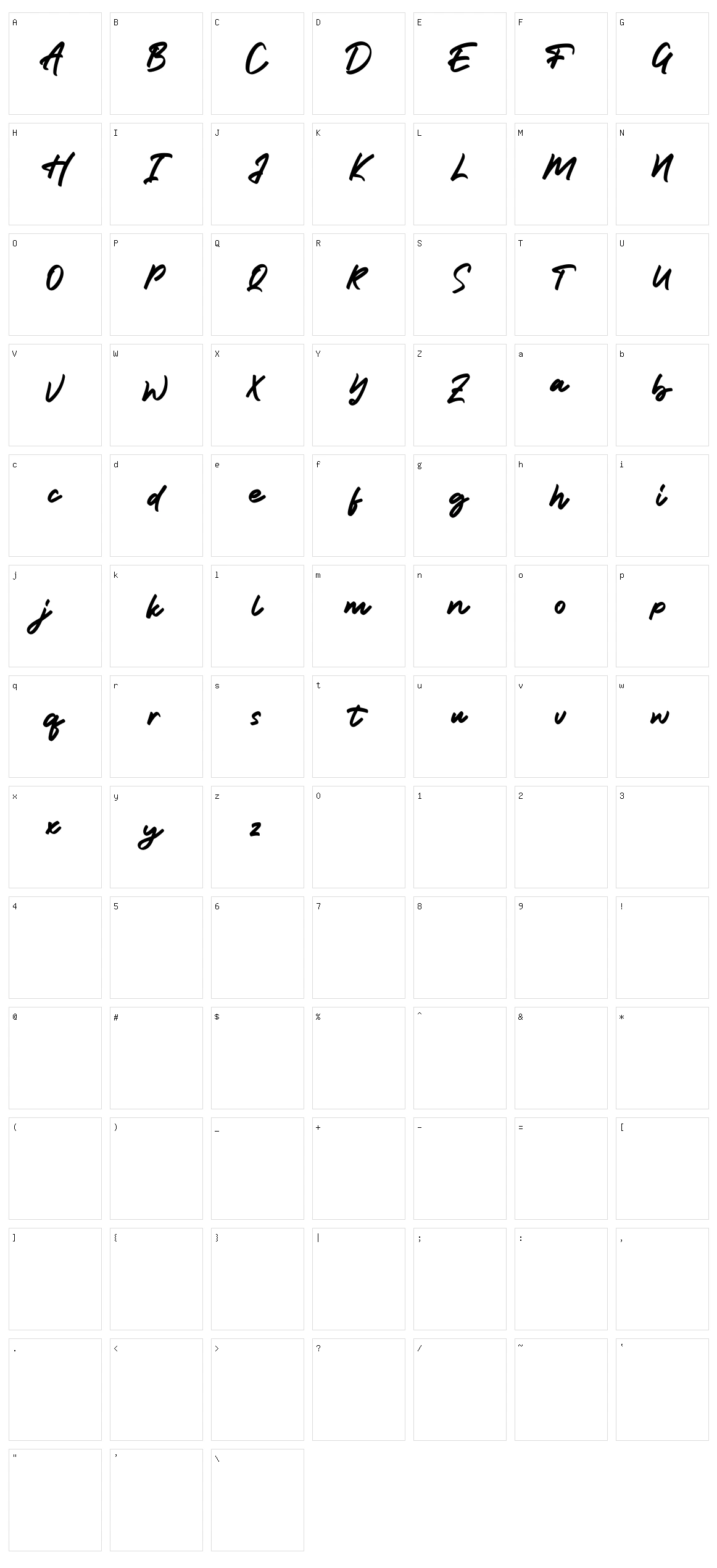 Tumbrella Script Character Set
