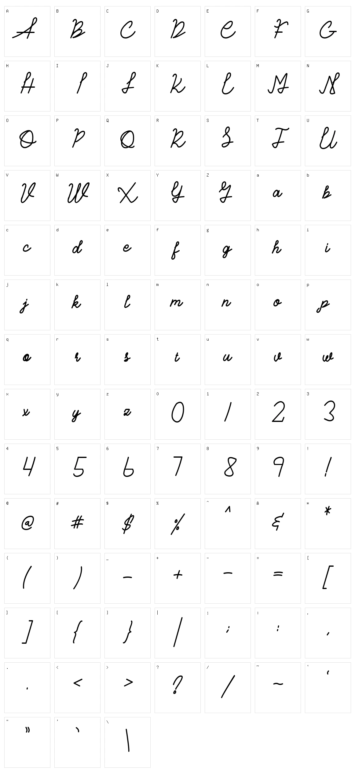 Vandyora Script Character Set