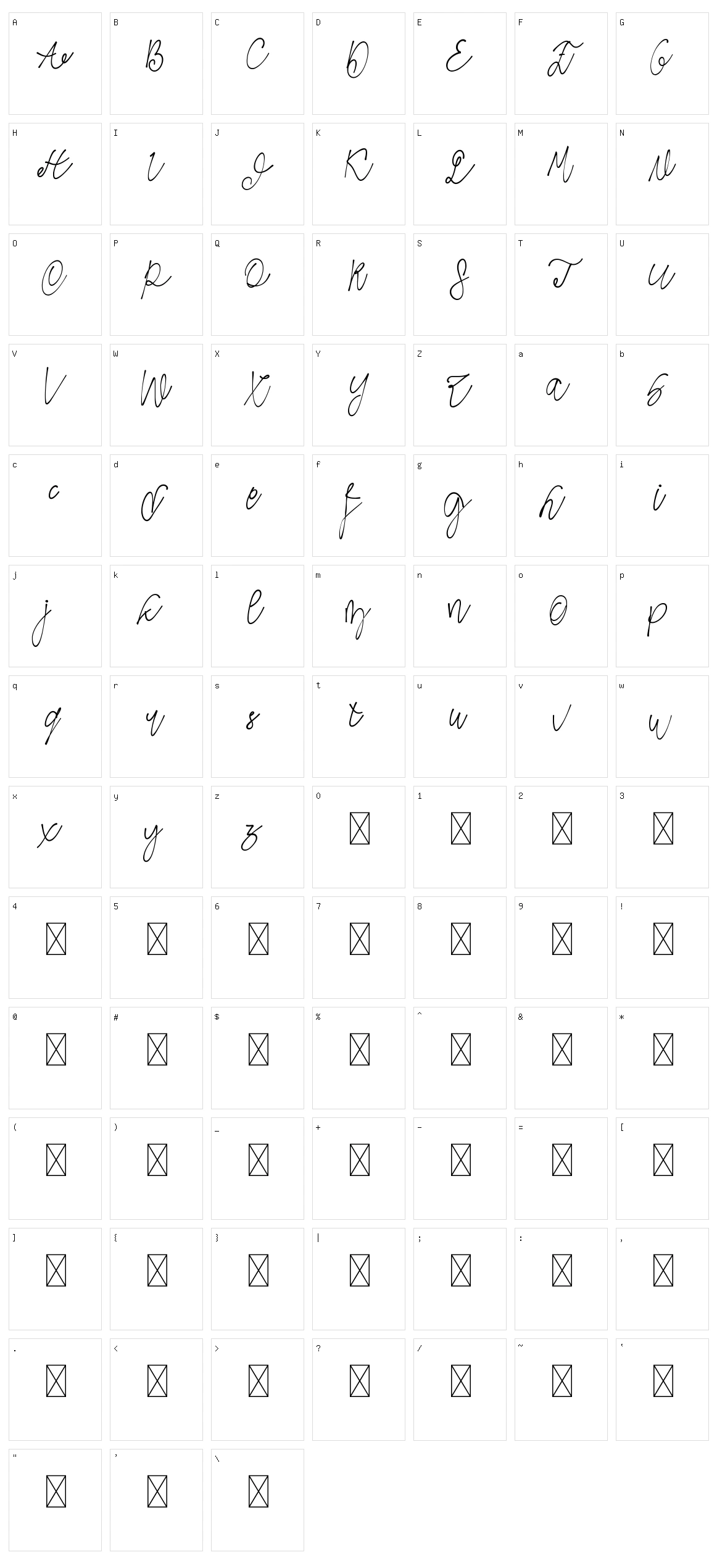 Vender Rustime Script Character Set