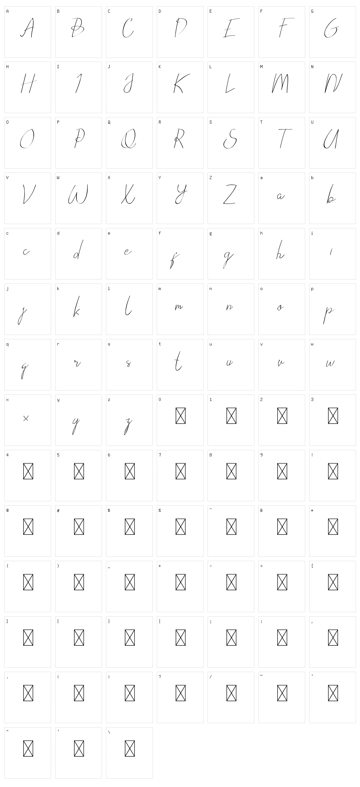 Victorisa Script Character Set