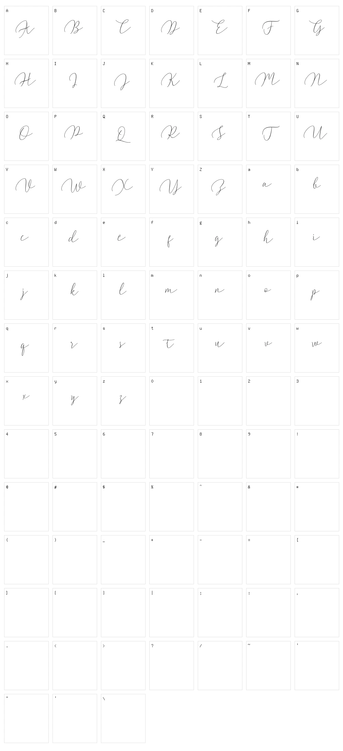 Walty Script Character Set