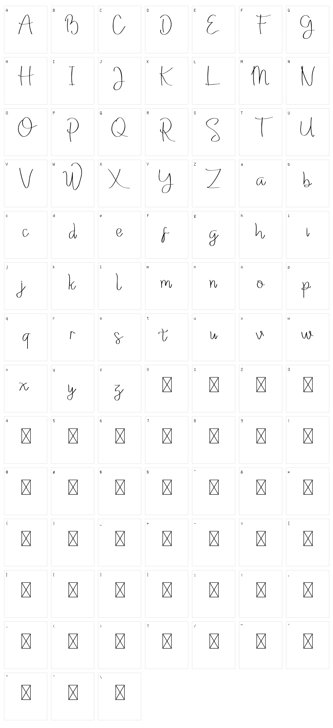 Washllo Character Set