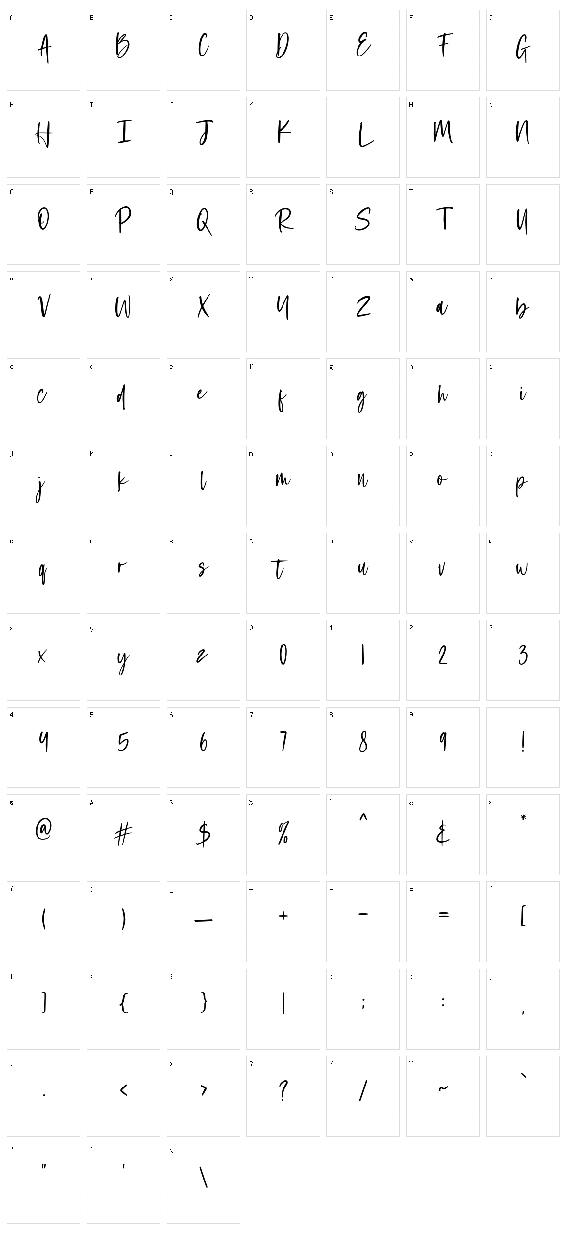 Wednesday Script Character Set