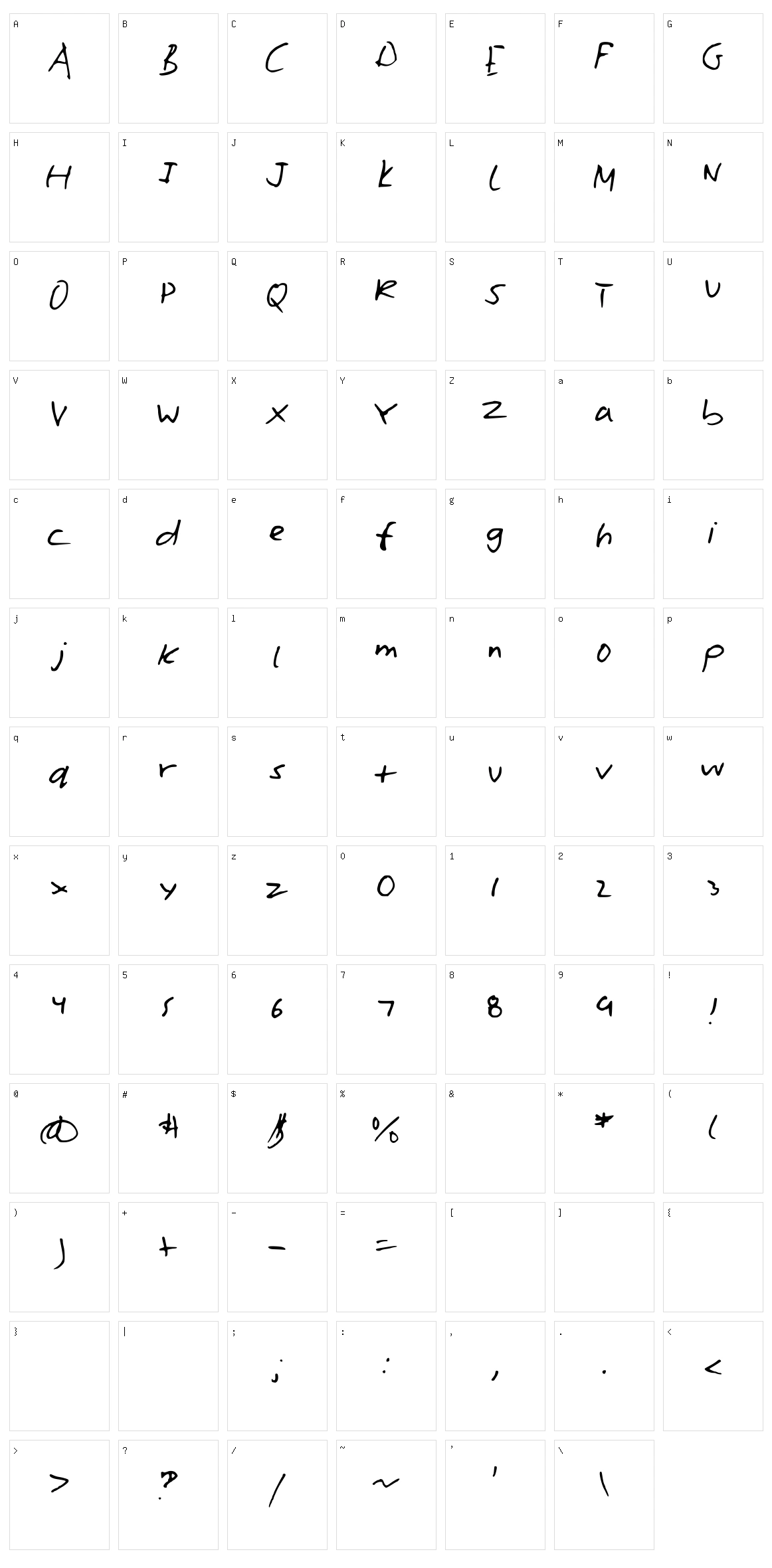Williams Hand Character Set