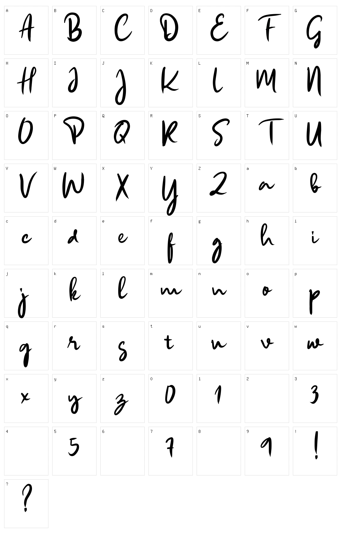 Windmill Script Character Set