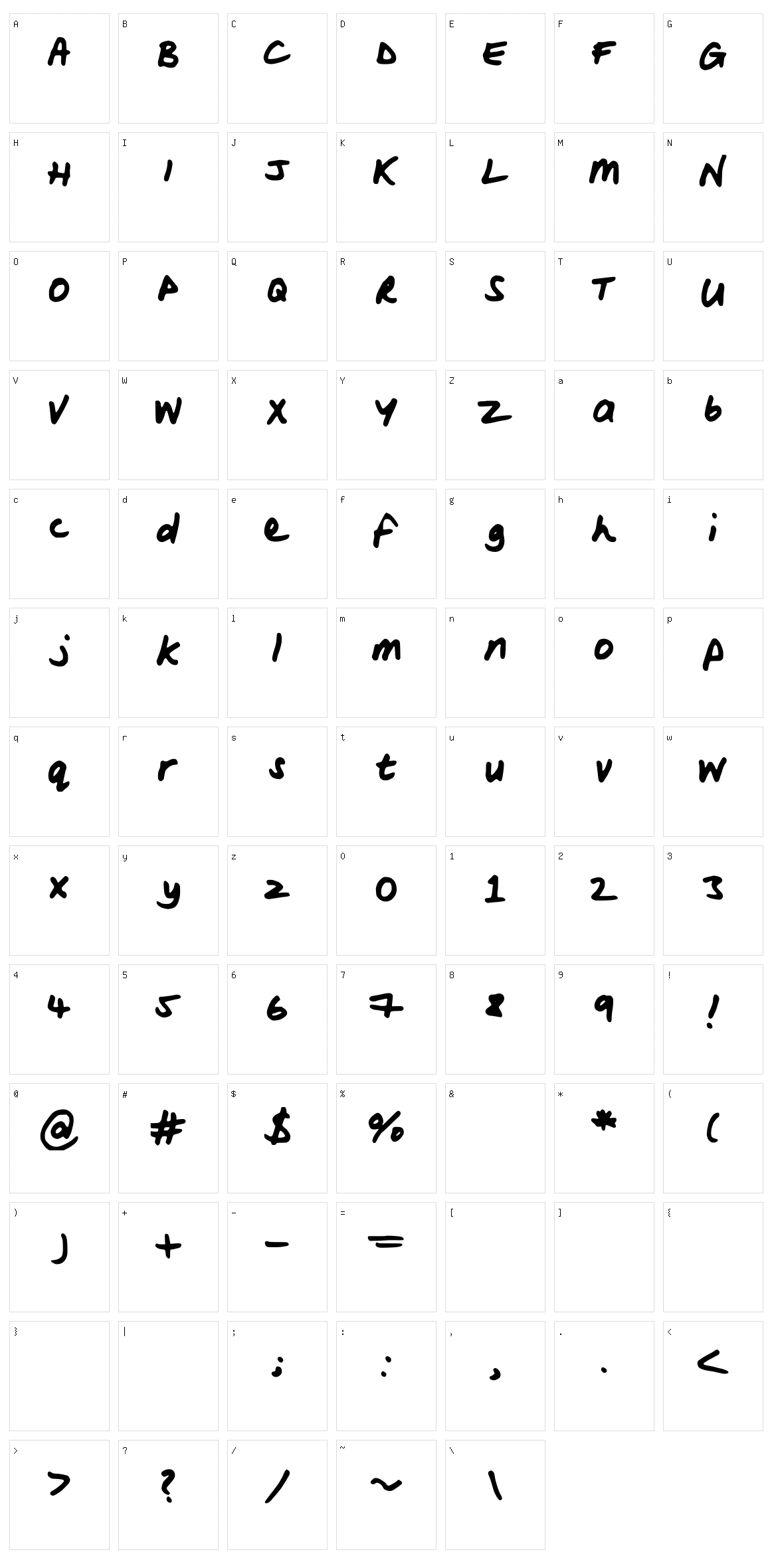 Woods Script Character Set