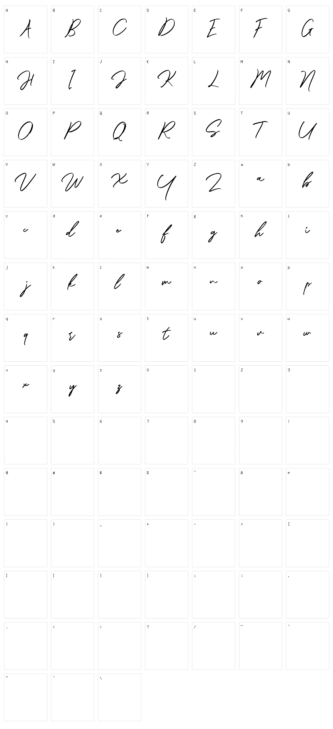 Zincand Character Set