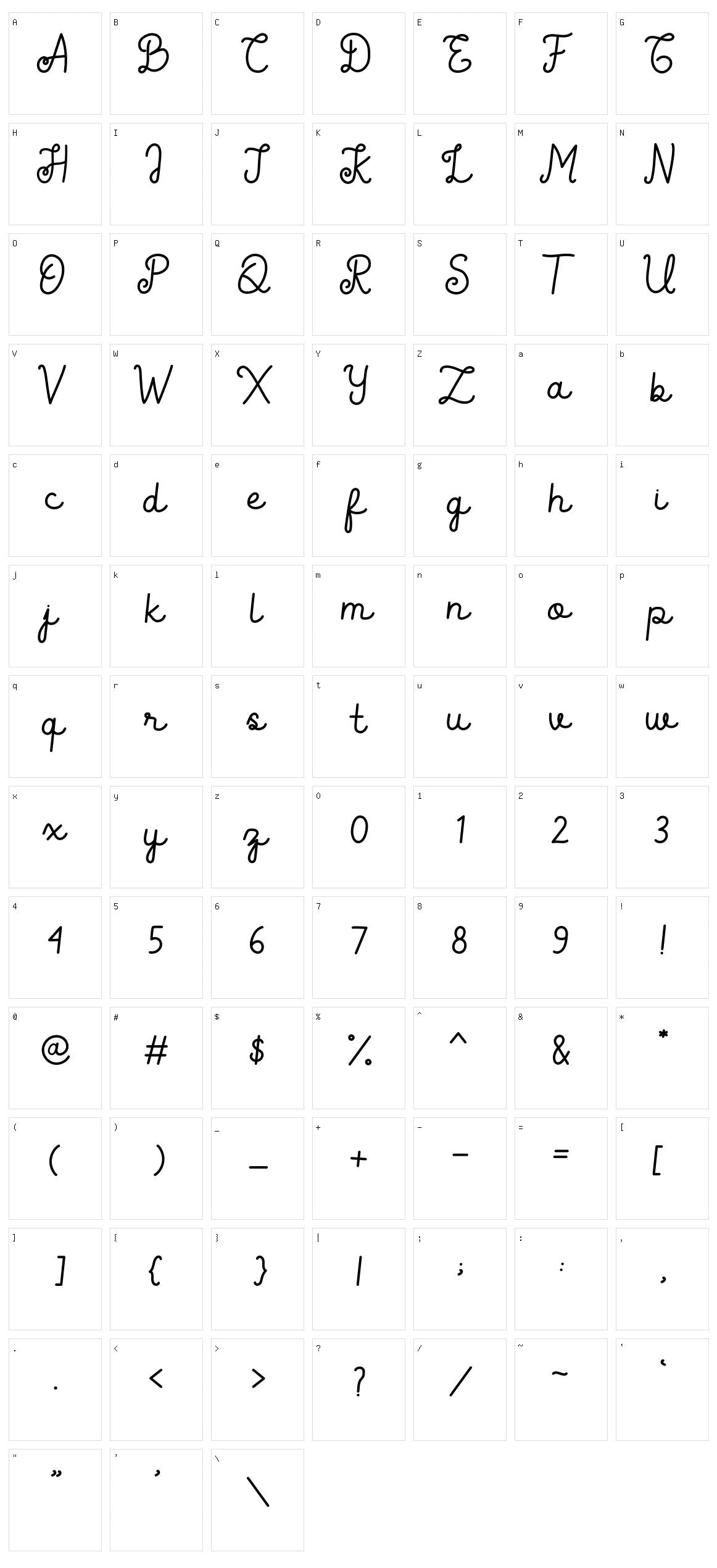 Calittra Character Set