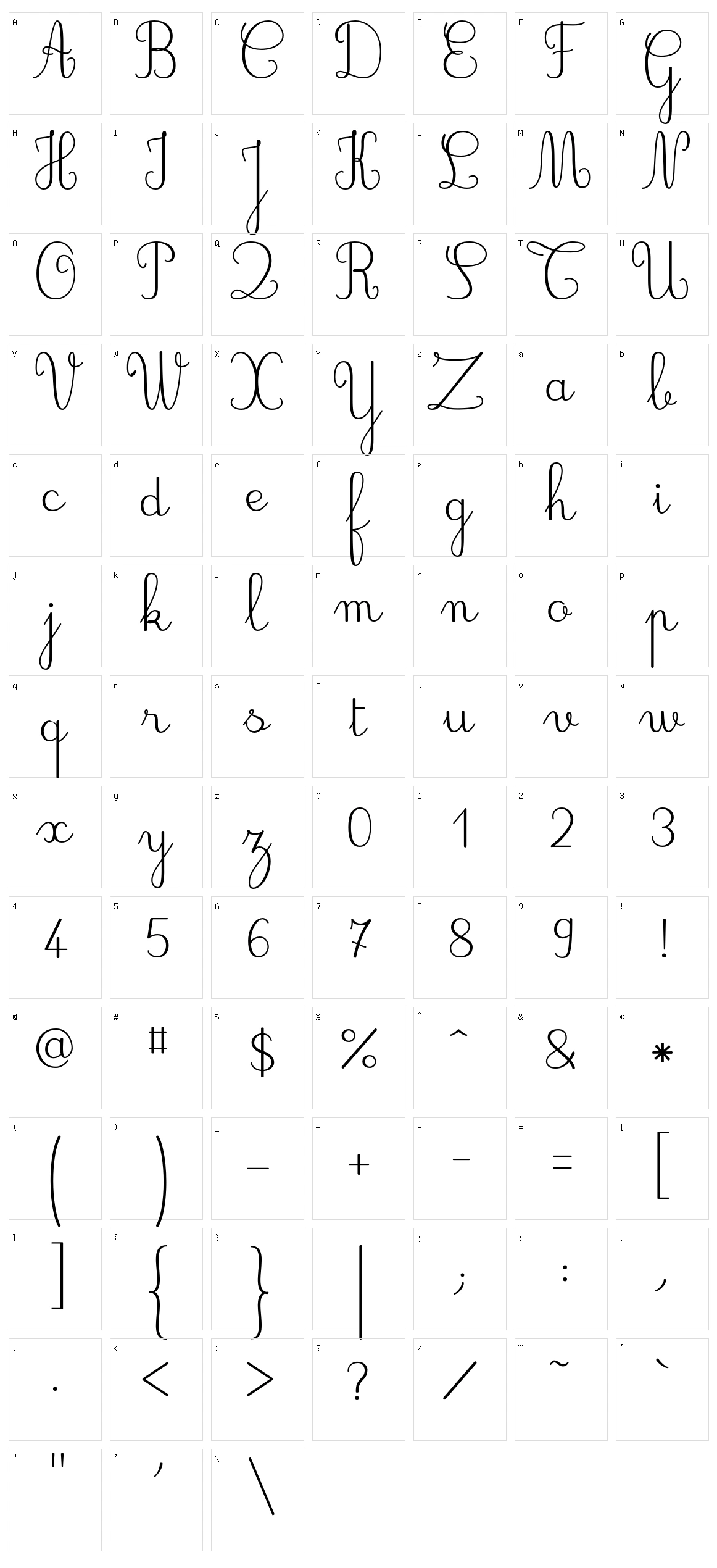 JB Cursive Character Set