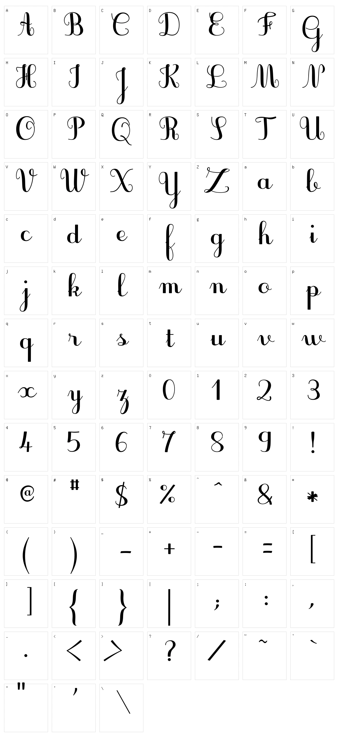 JB Cursive 3 Character Set