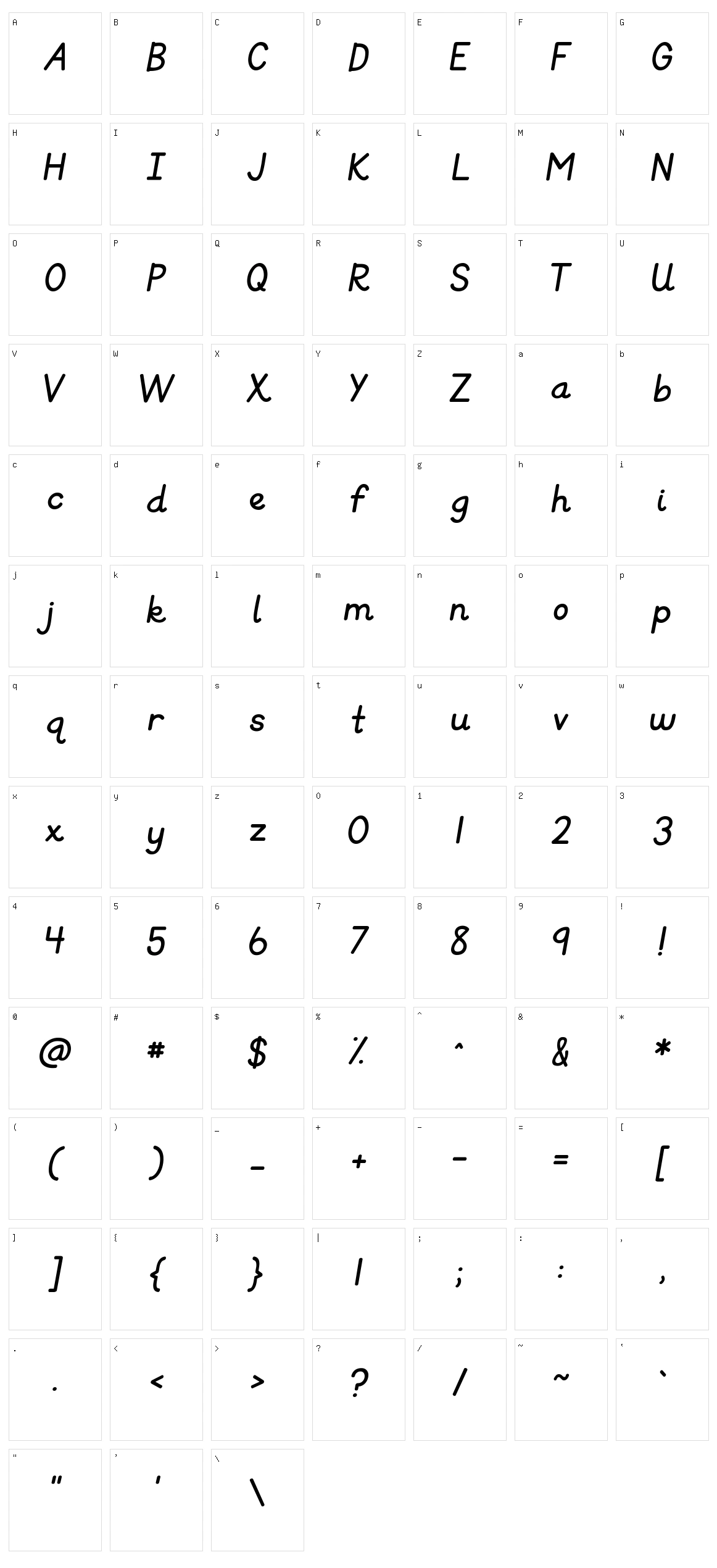 KG Primary Italics Character Set