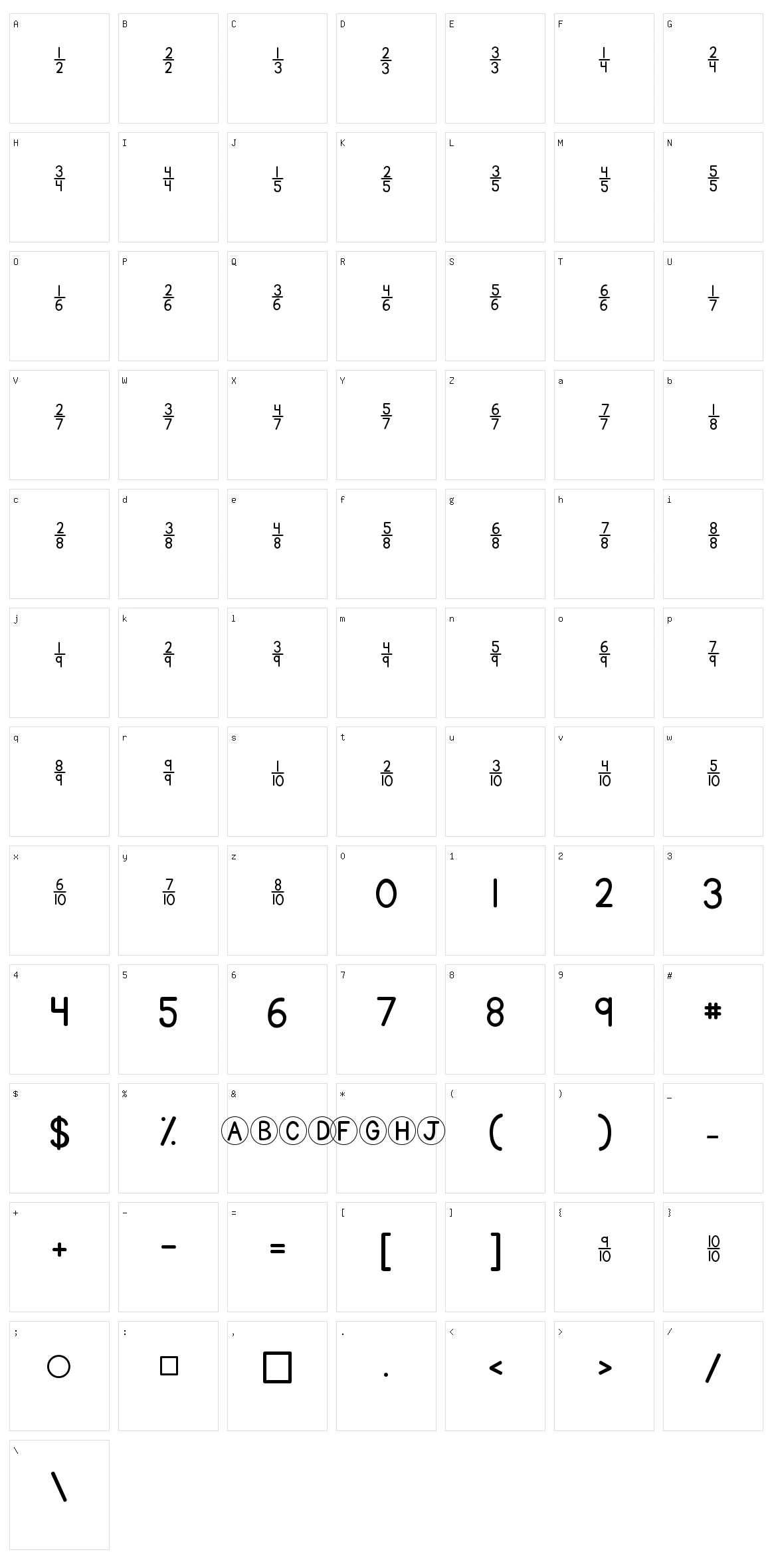 KG Traditional Fractions Character Set