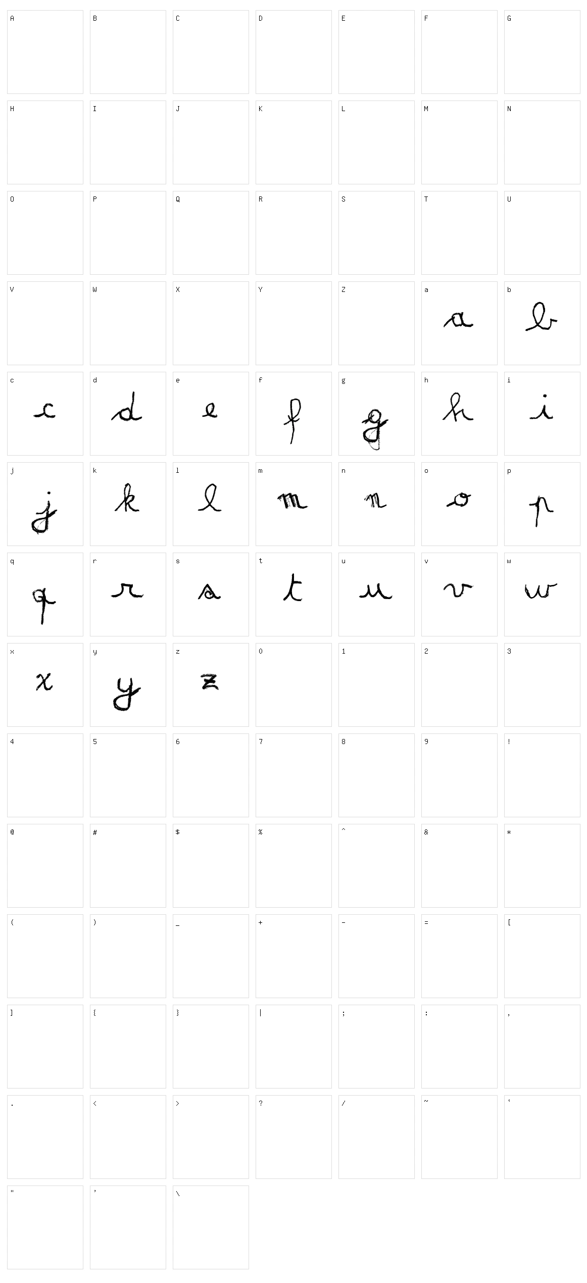 Matildas Grade School Hand Script Character Set