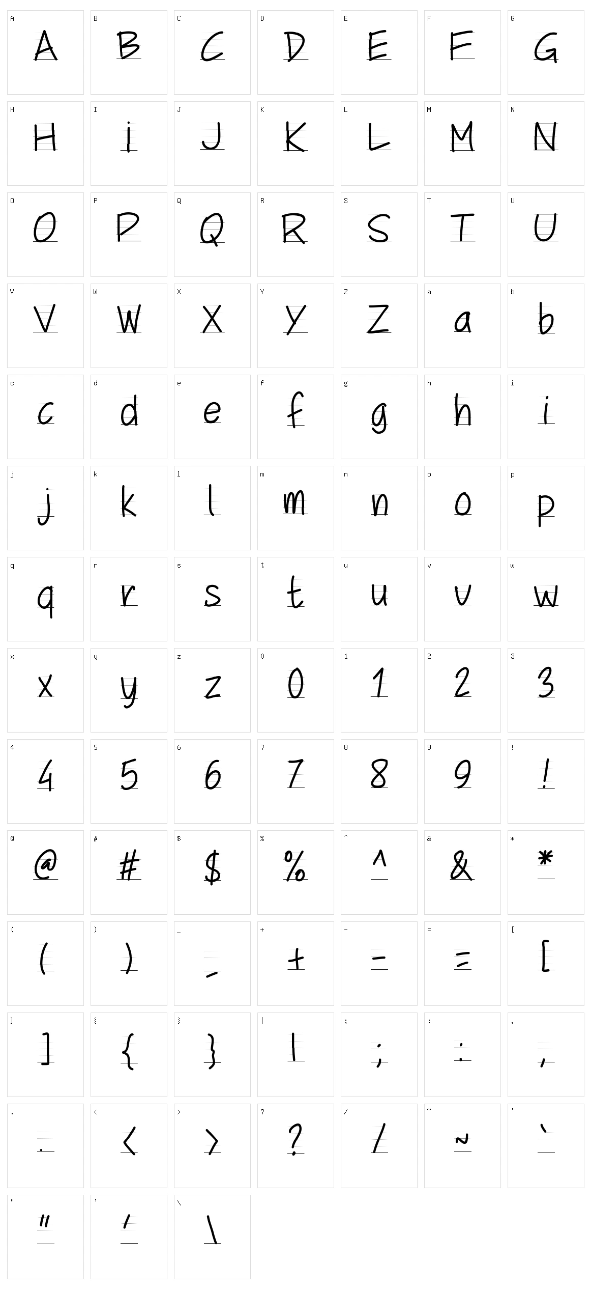 PW School Script Character Set