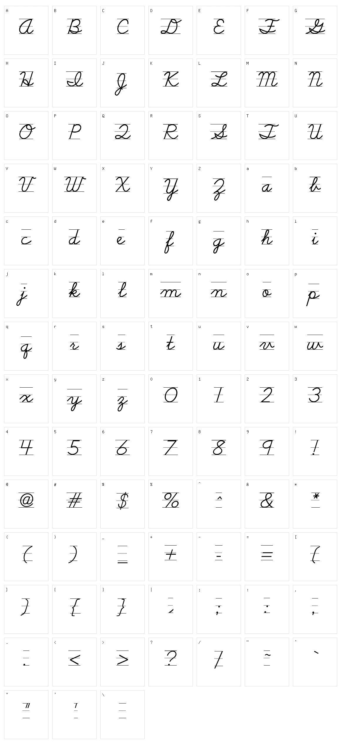 School Script Dashed Character Set