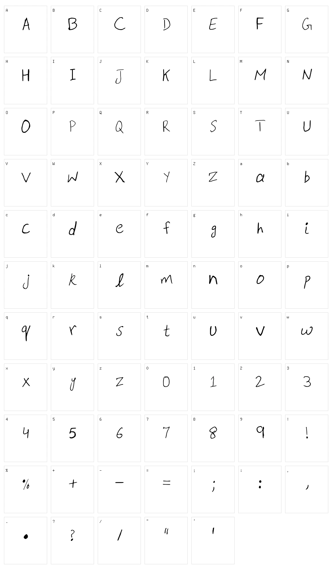 Wa Handwriting Character Set