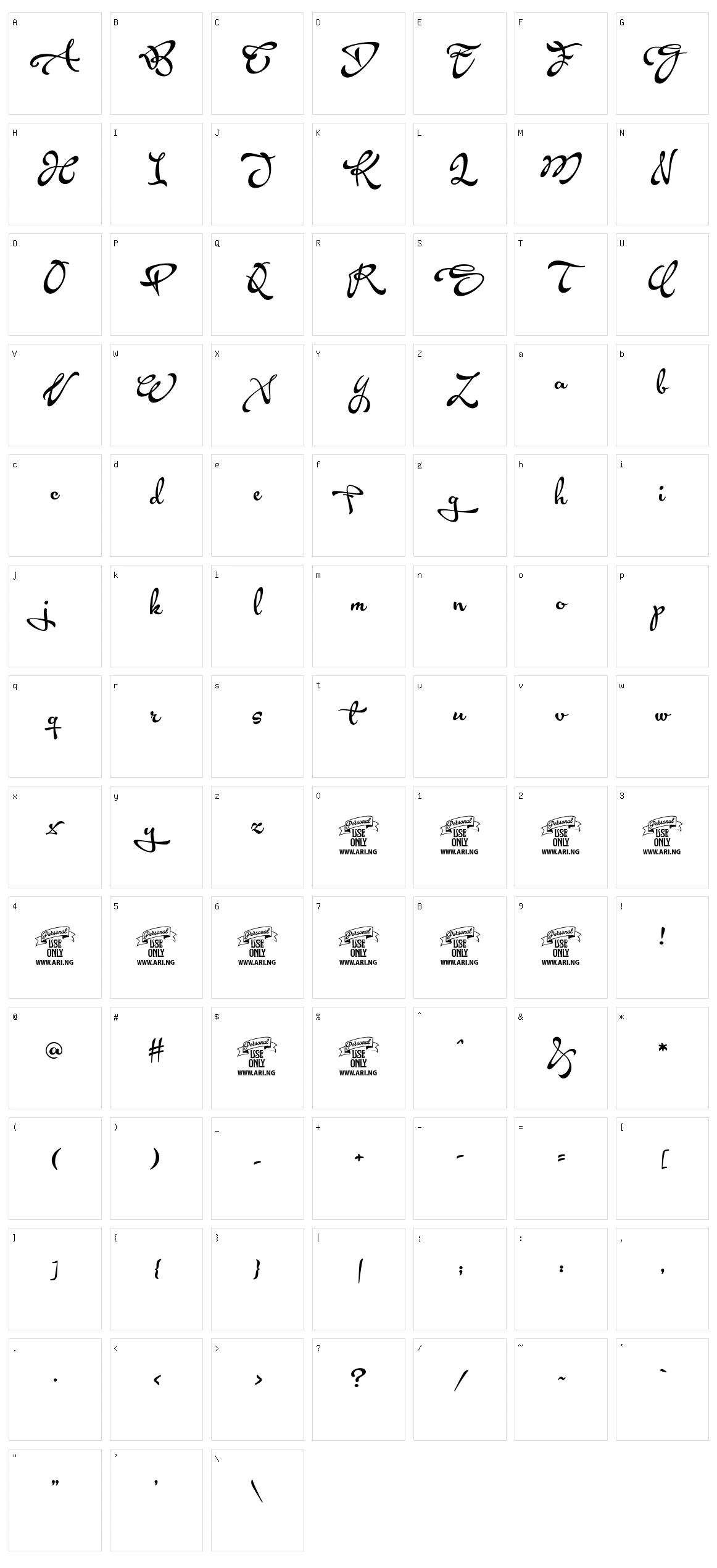 Acryle Script Character Set