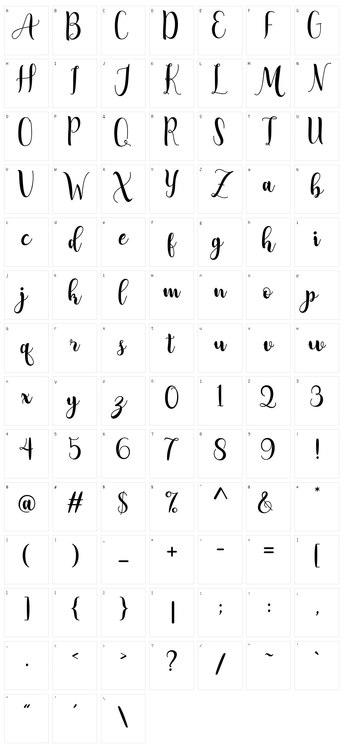 Adreena Script Character Set
