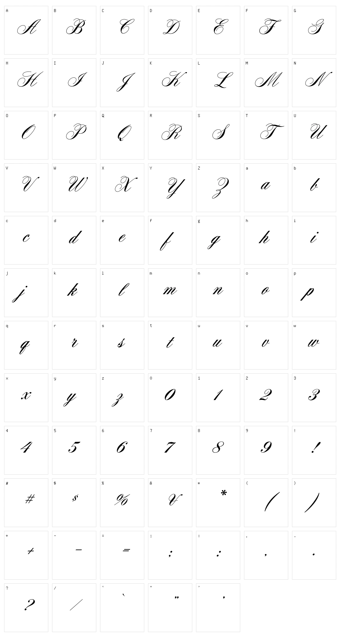 Aerolite Script CP Character Set