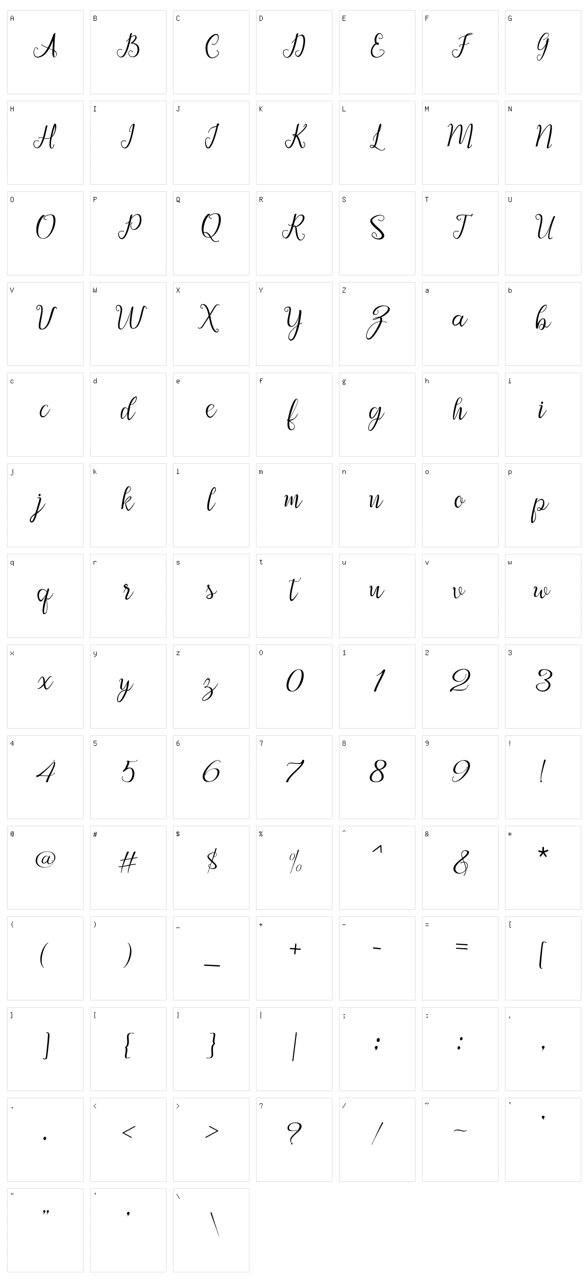 Afrile Script Character Set
