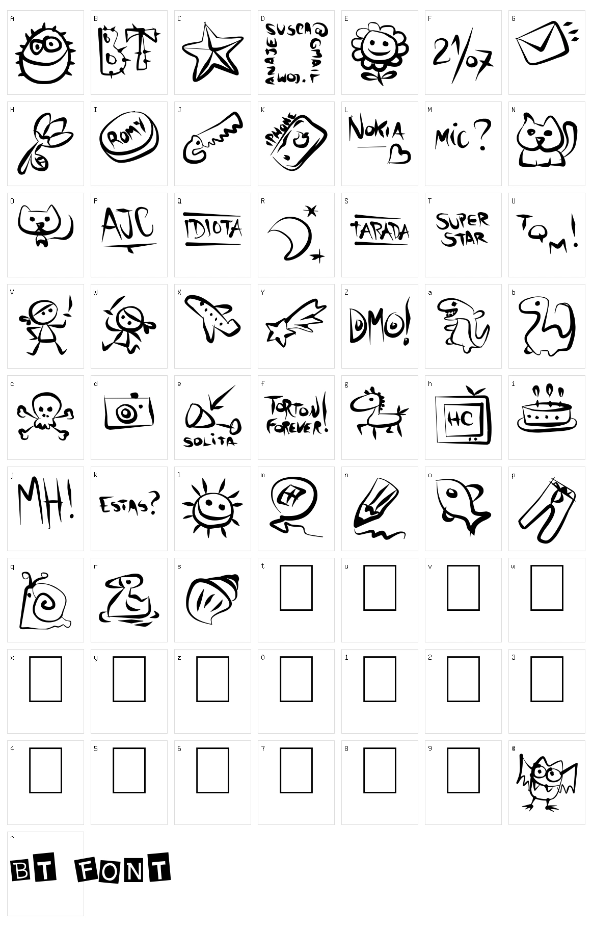 AJC BT Font Character Set