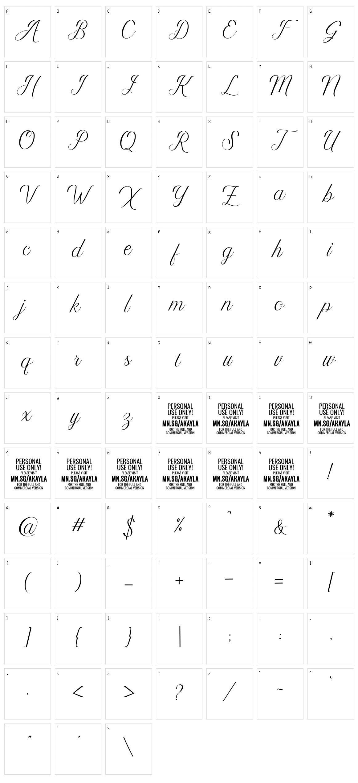 Akayla Script Character Set
