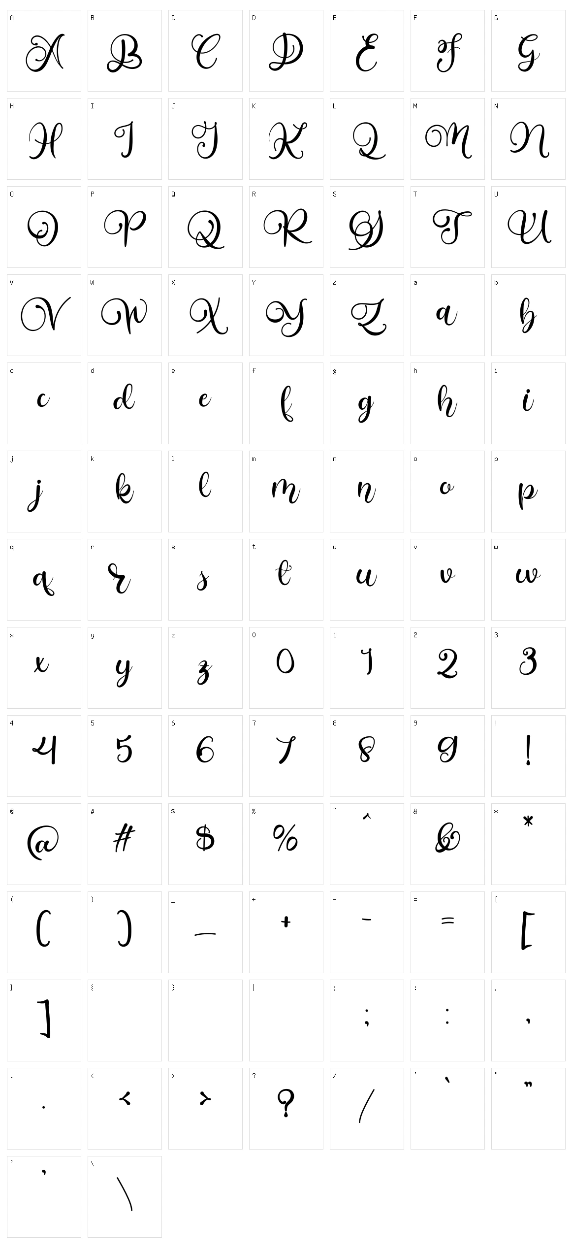 Alarate Script Character Set