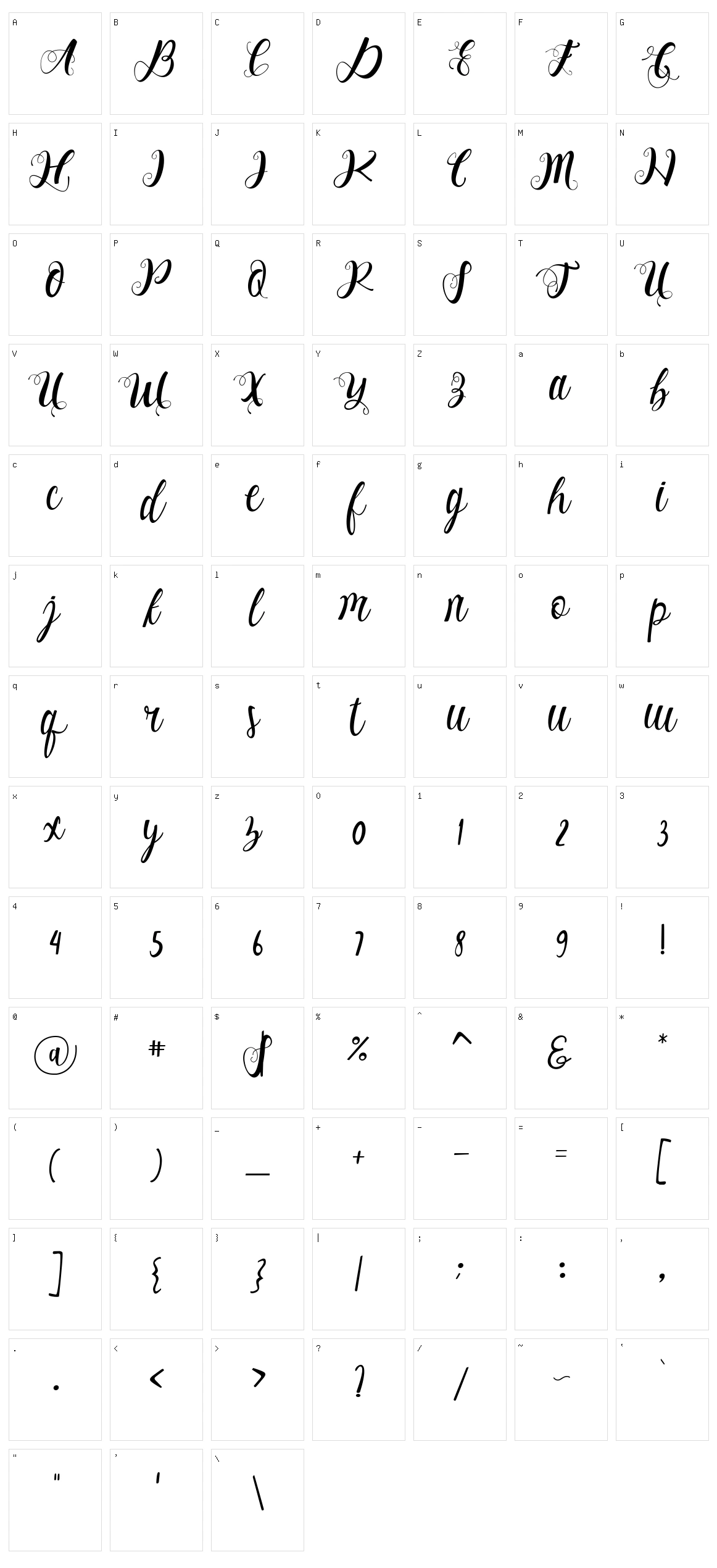 Alhenya Script Character Set