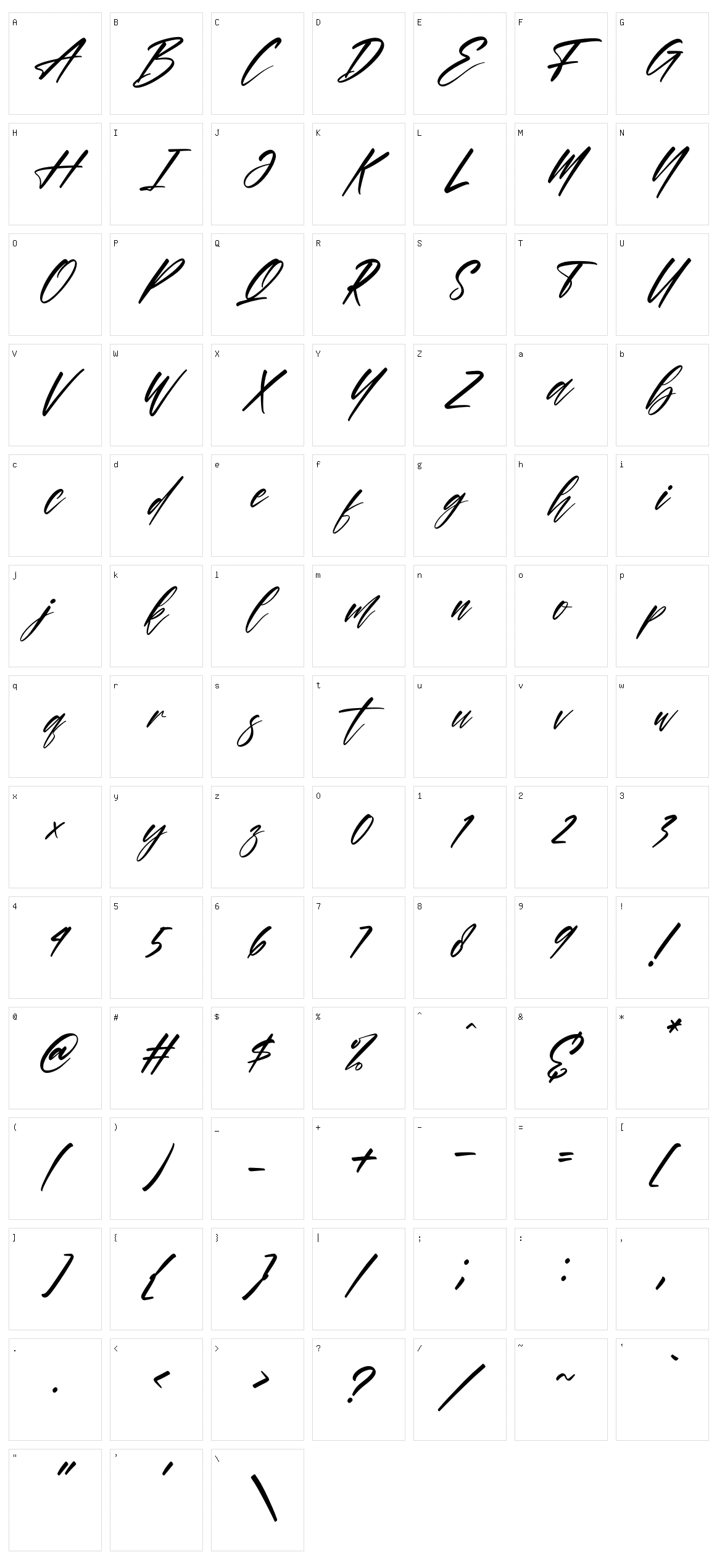 Alisteria Character Set