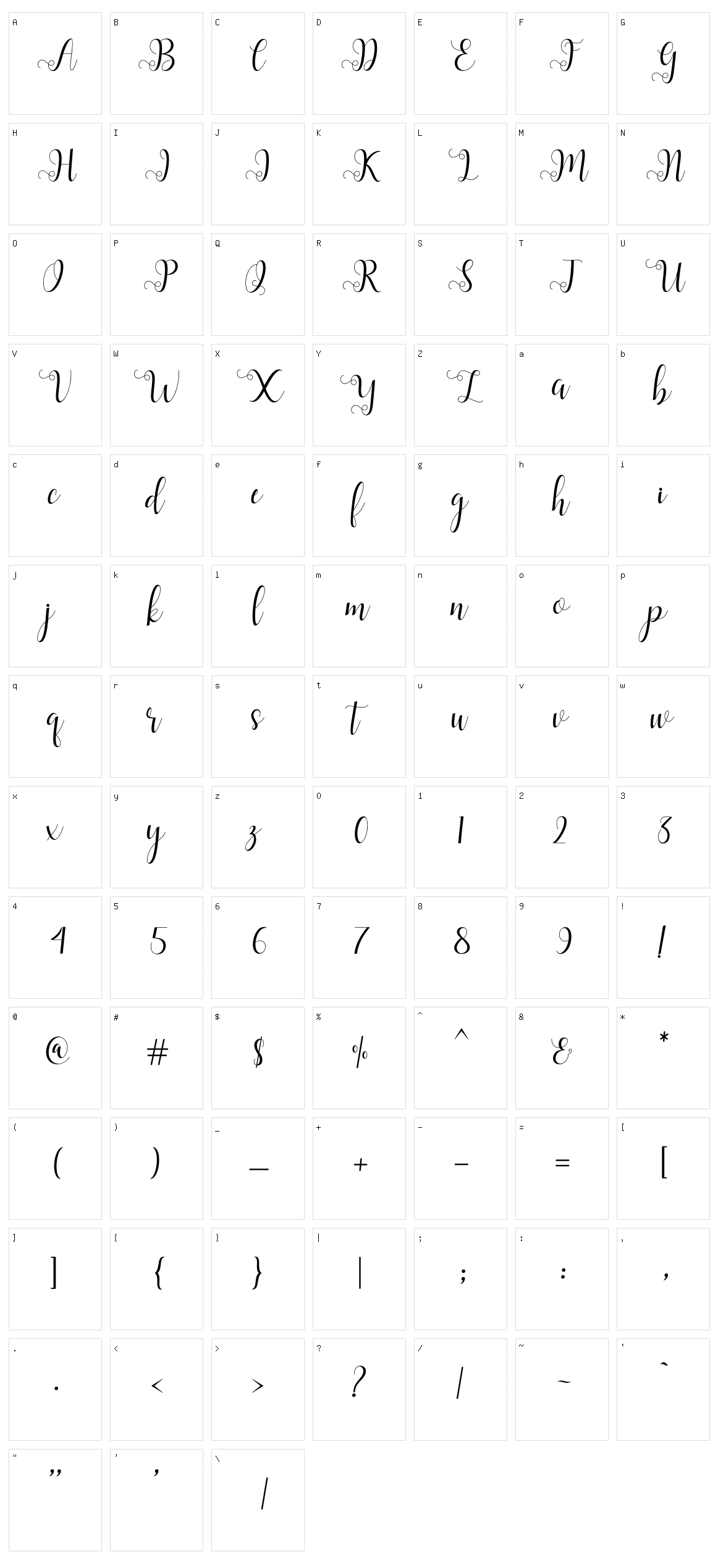 Alliana Script Character Set