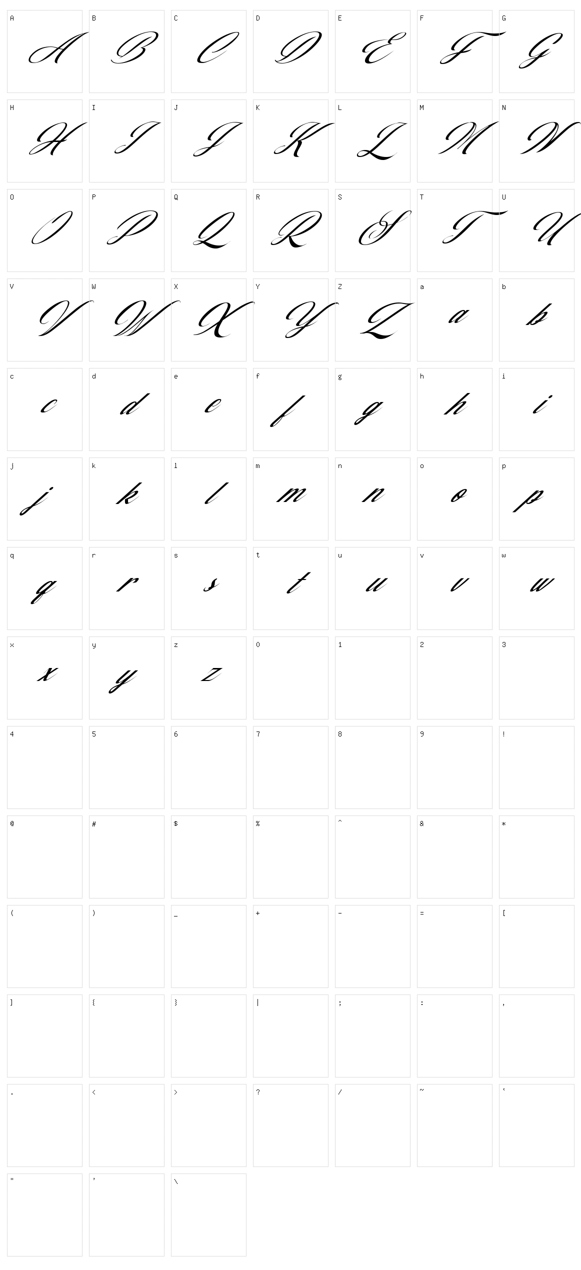 Amelina Script Character Set
