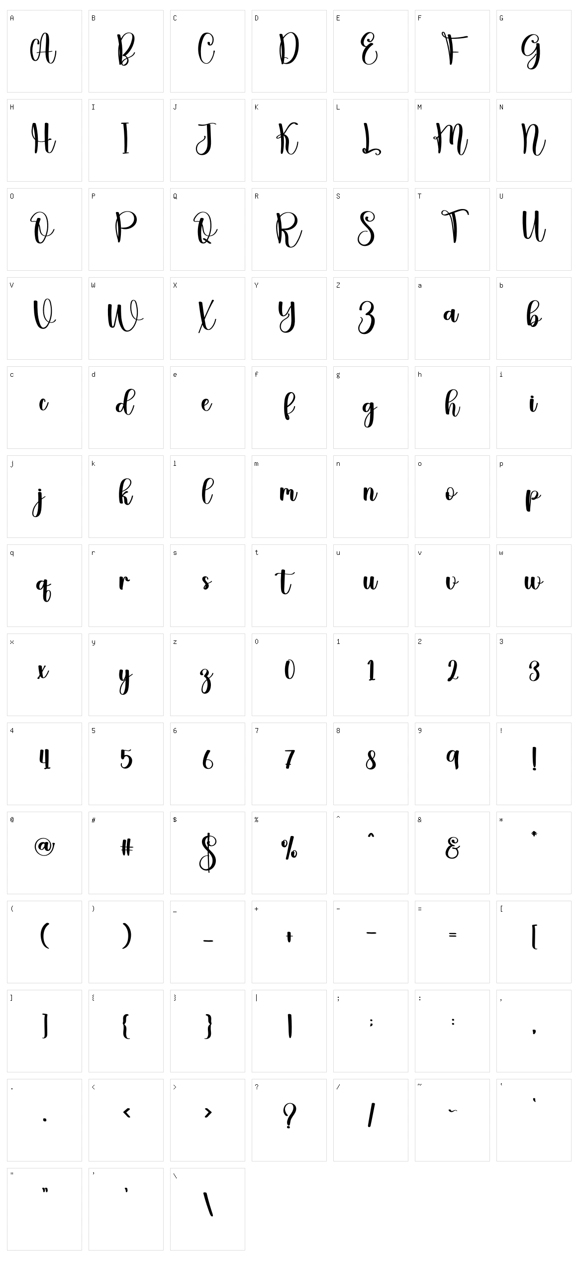 Amellda Character Set