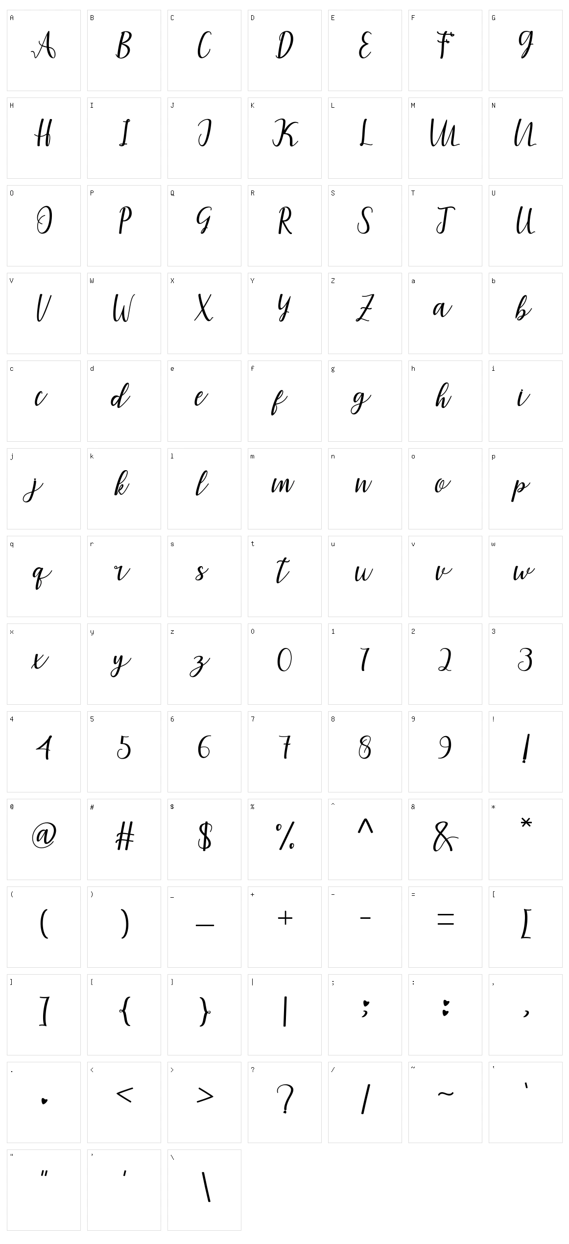 Amira Script Character Set