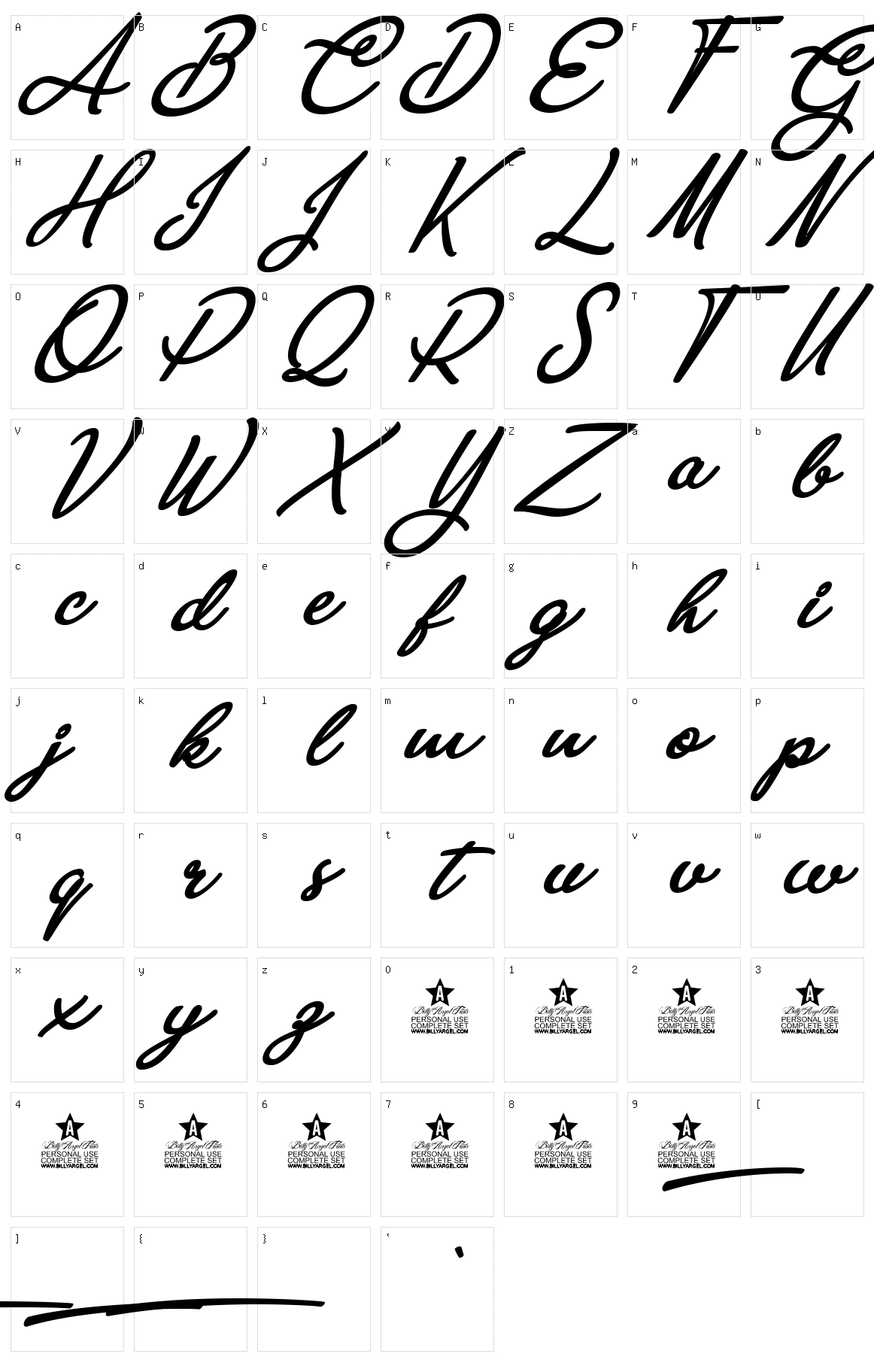 Anastasia Script Character Set