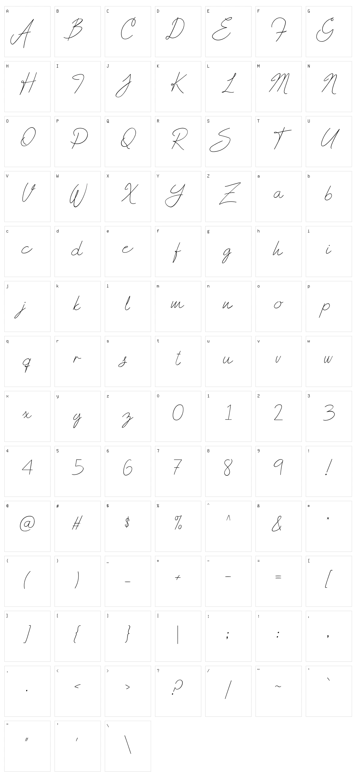 Andrea Script Character Set