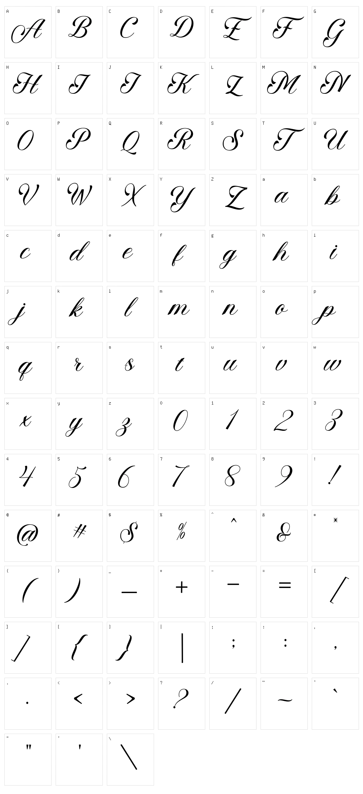 Angelta Script Character Set