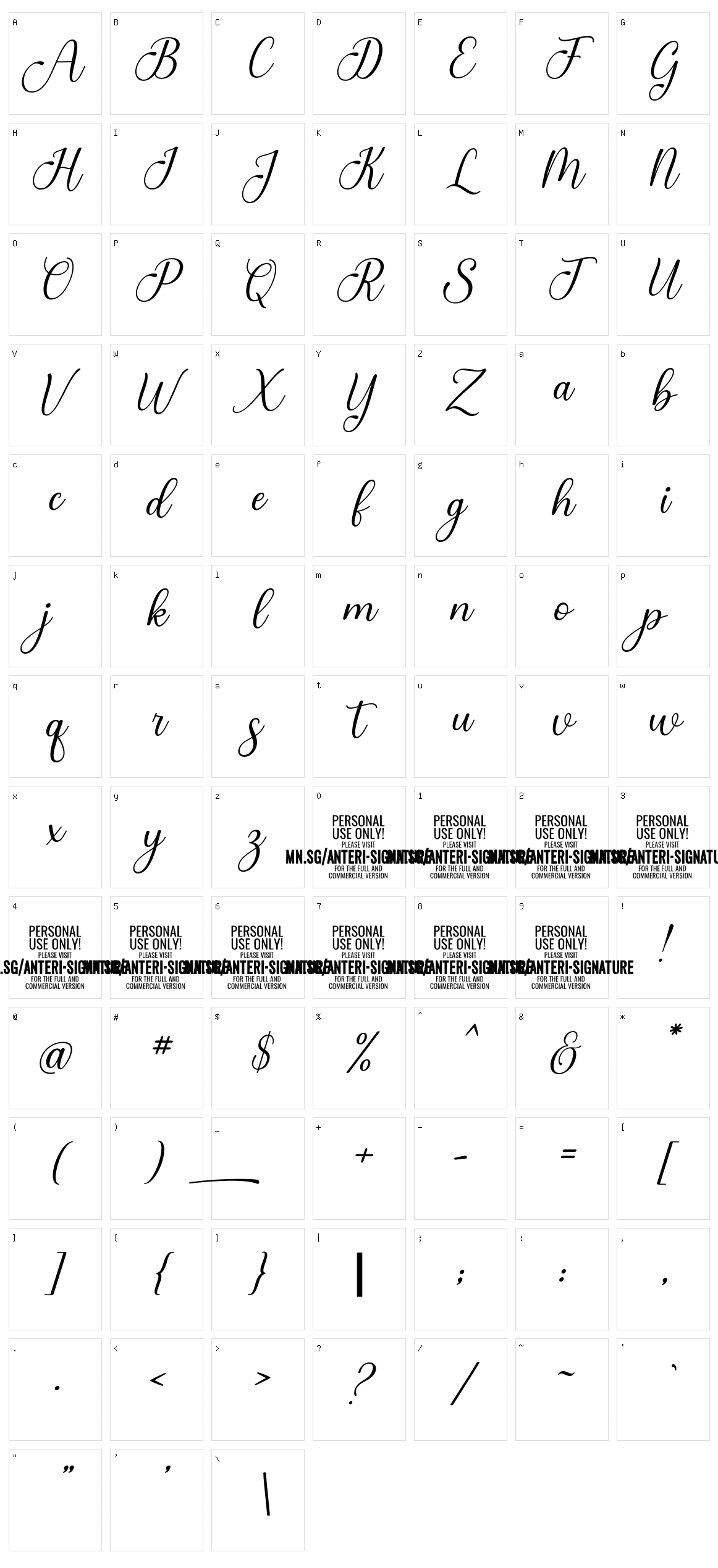 Anteri Signature Character Set