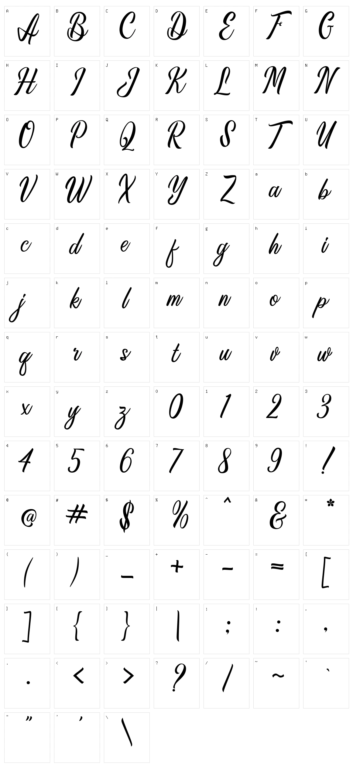 Anthemy Script Character Set